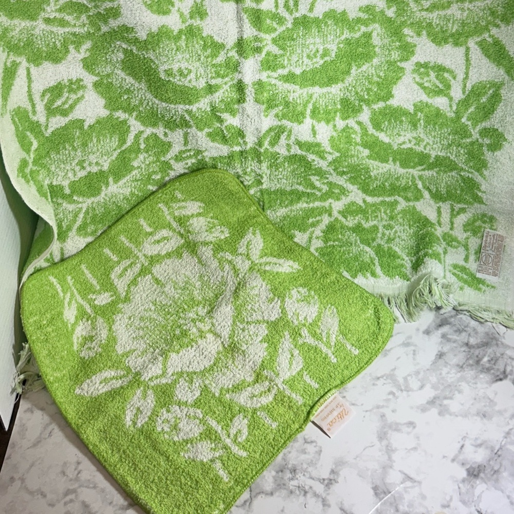 Vintage Green Floral Cotton Bath Towel Set